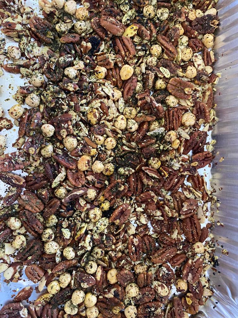 Omega 3 rich, vitamin D anti inflammatory spices turmeric, dried mint , coconut , black pepper,pecans,hazelnuts and sliced almonds